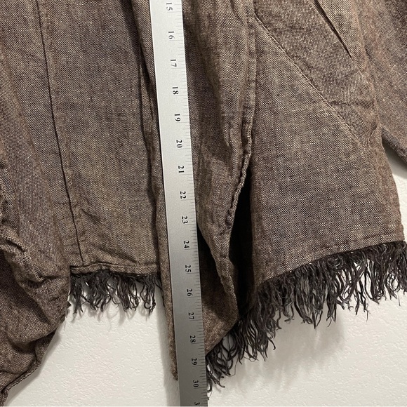 Zara Linen Cardigan Jacket Knit Brown Fringe Long Sleeve Womens XS S - Picture 8 of 13